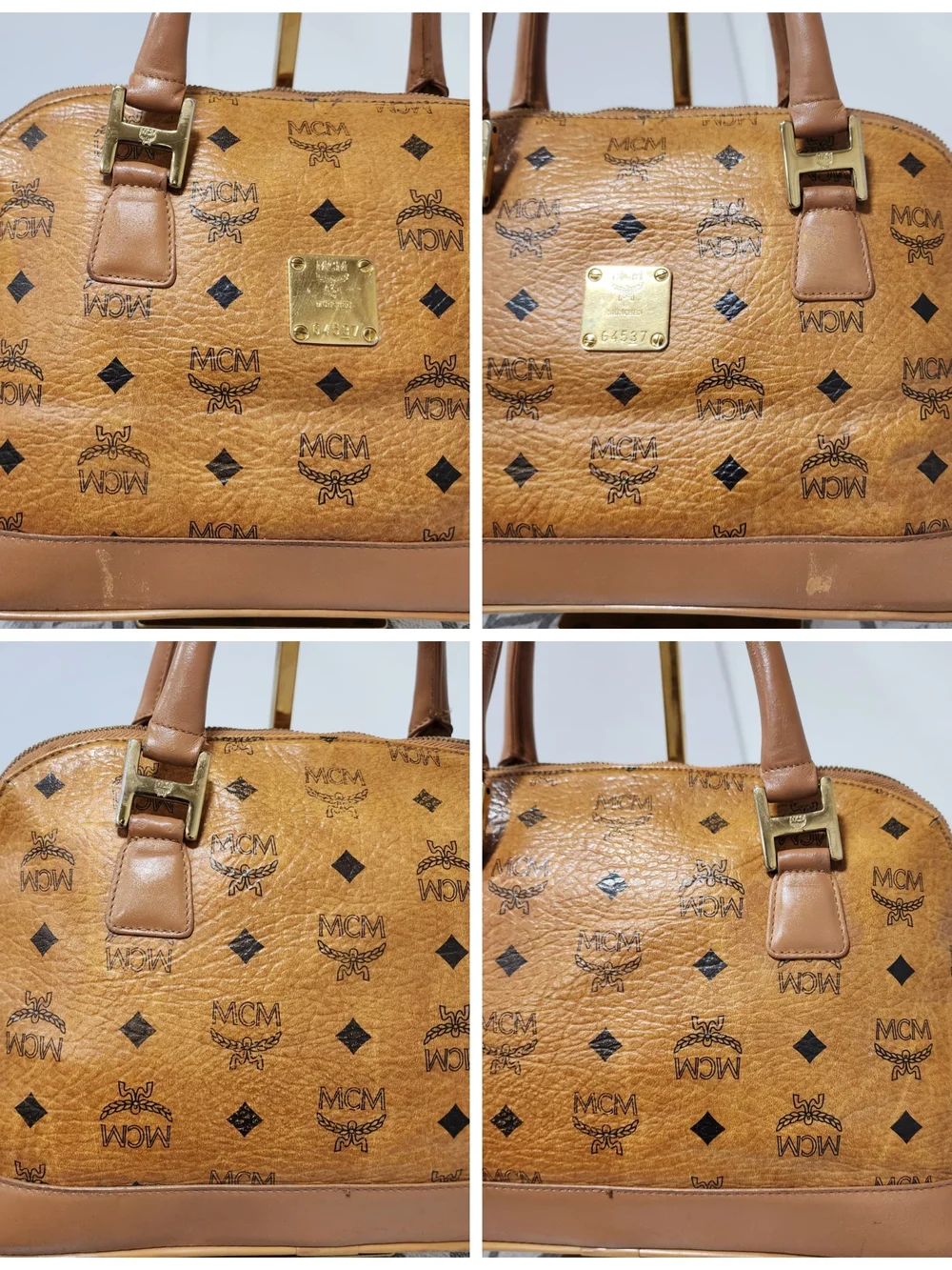 MCM Visetos Heritage Bowler Medium Shoulder Bag Brown